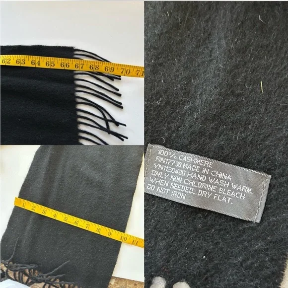 Black 100% cashmere scarf with fringe. - Picture 6 of 6